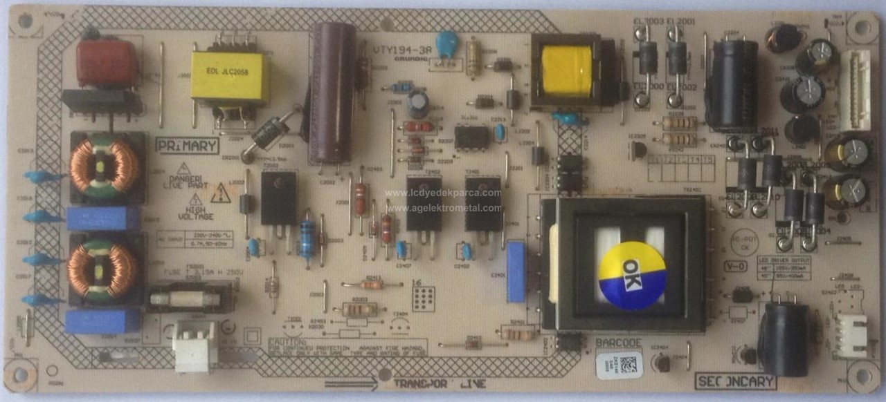 VTY194-38 , ZKE140 , ARÇELİK , ALTUS , B-40L-4531-0B , 057D40-B50 , 057D40-A89 , AL4055314B , Power Board , Besleme Kartı , PSU